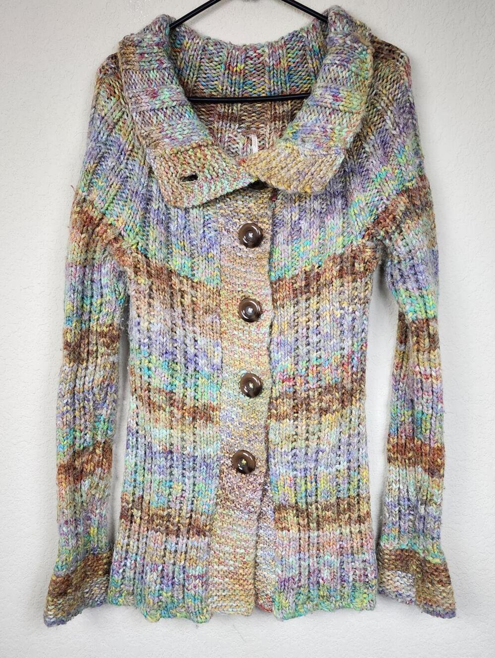 Free People Technicolor Multicolor Rainbow Cardigan Sweater